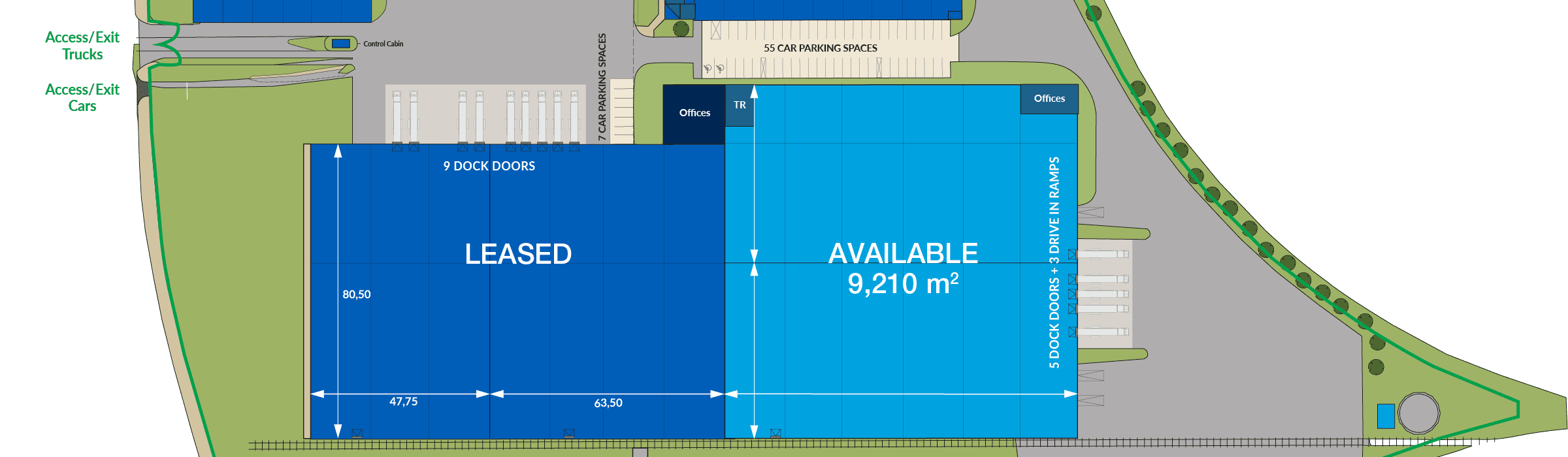 Plan of available warehouse space in GLP Orleans Logistics Park 1.