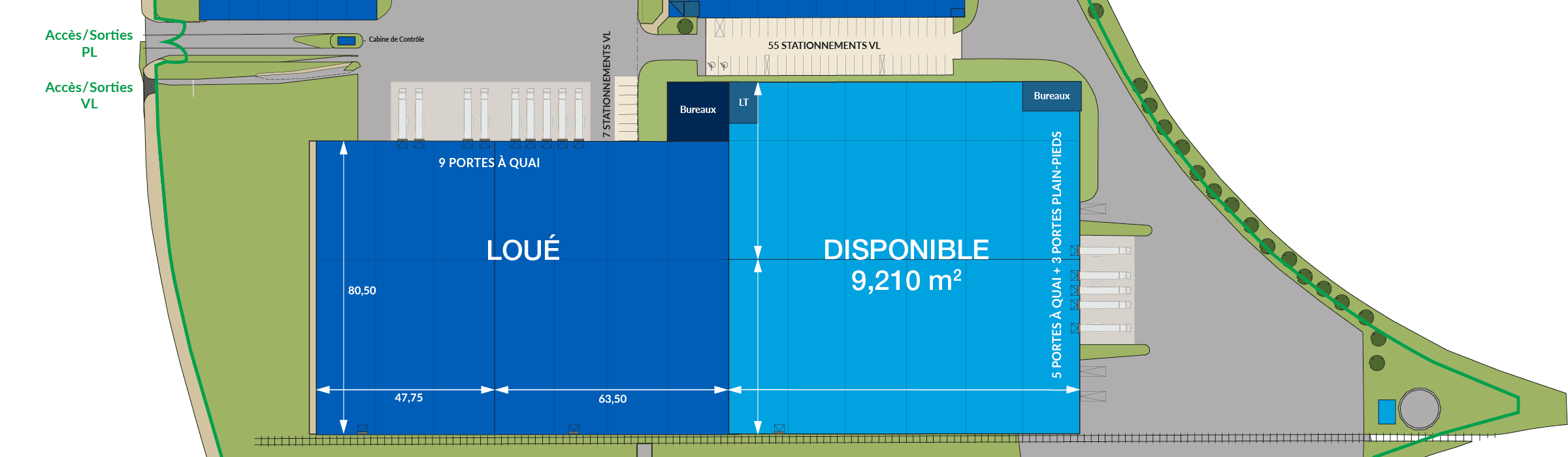 Site plan of available and leased warehouse space in Orleans Logistics Park 1- Ormes.