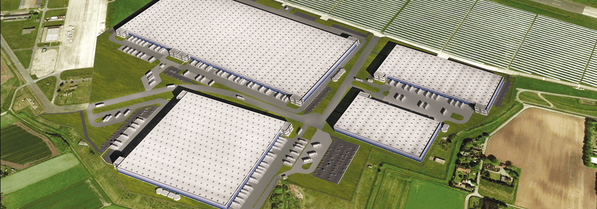 Aerial view of warehouses in Bremen South Logistics Centre.