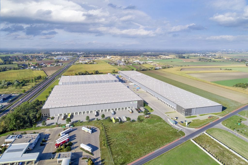 Aerial shot of GLP warehouse surrounded by countryside.