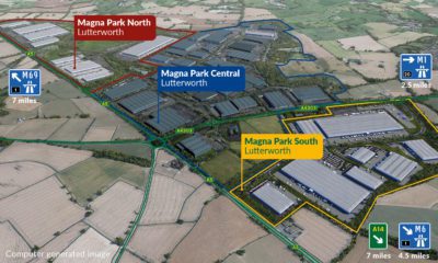 Birds-eye-view map of GLP Magna Park Lutterworth showing all three sites to the north, centre and south of the logistics park