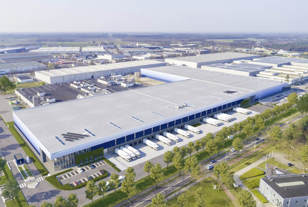 Aerial shot of warehouse site in the Netherlands.