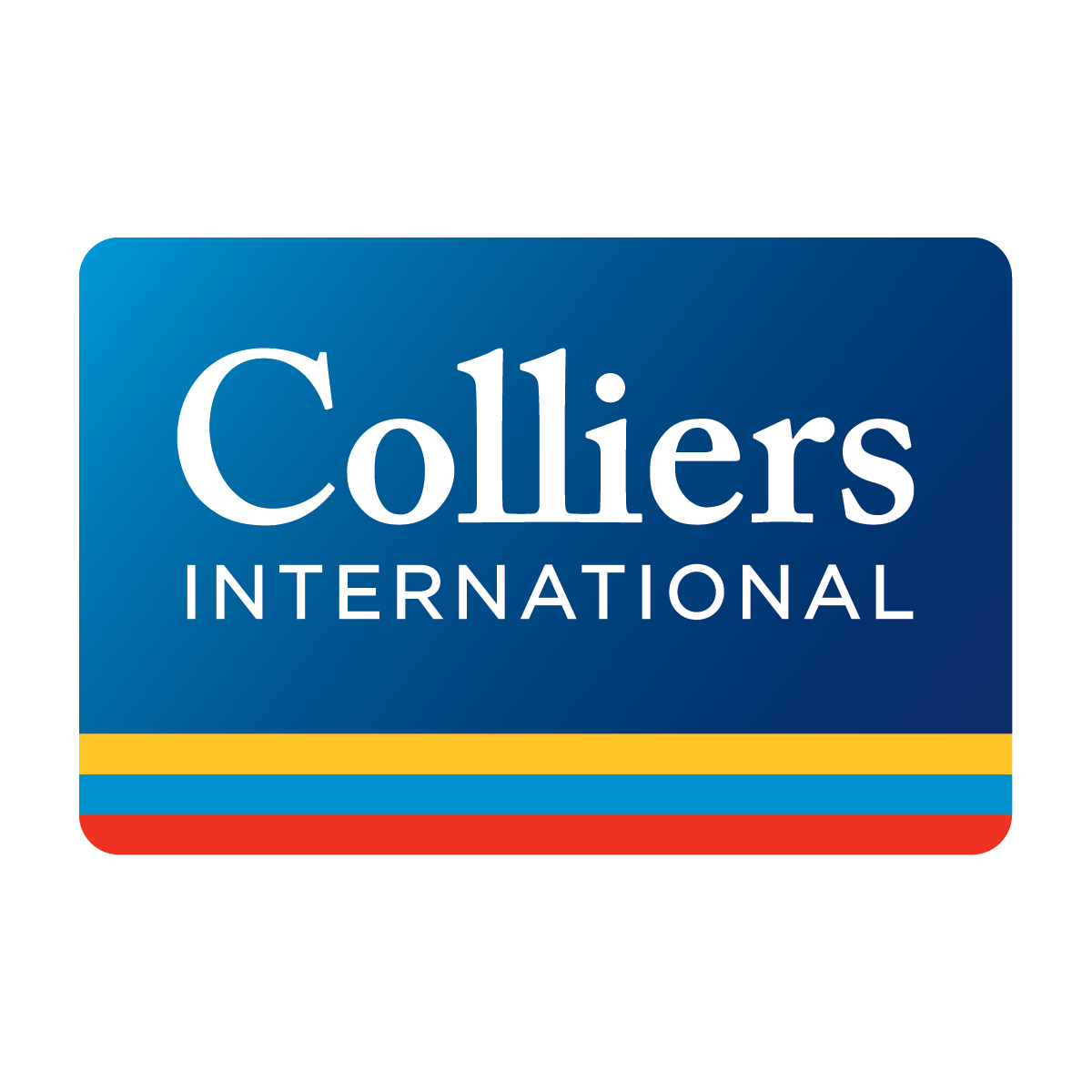 Colliers International logo, with white text on a blue background.
