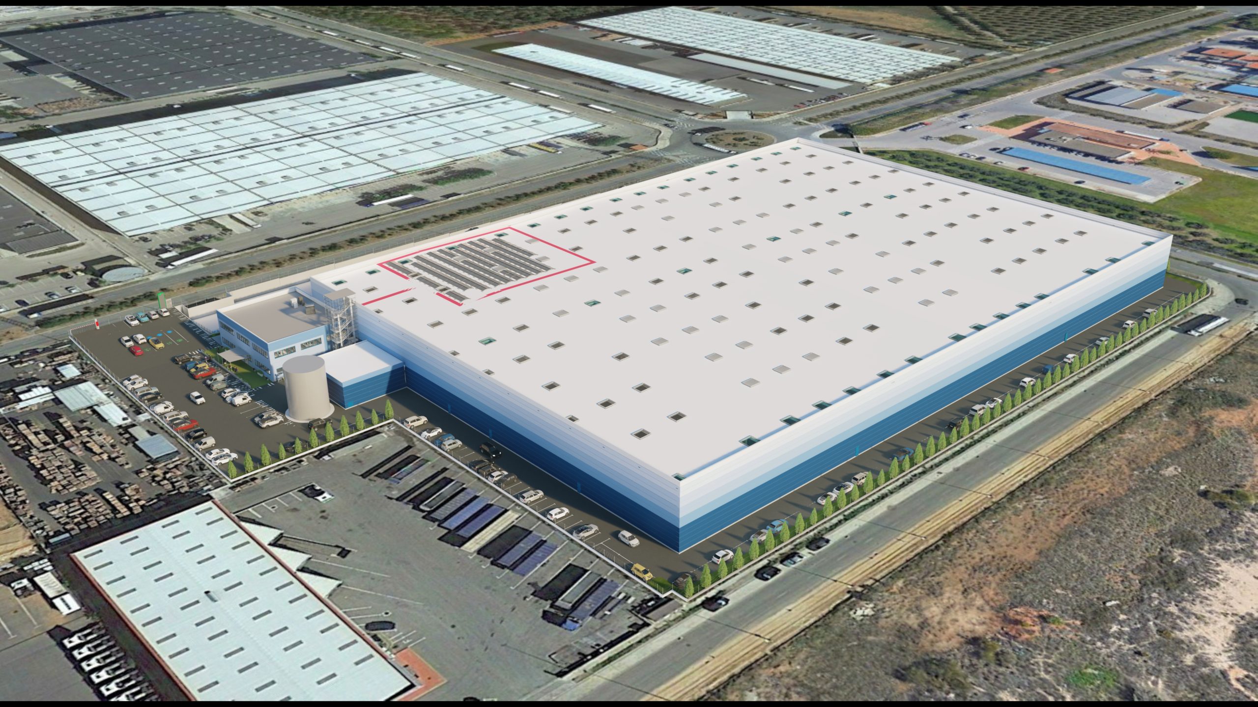 Aerial shot of warehouse in G-Park Constanti.