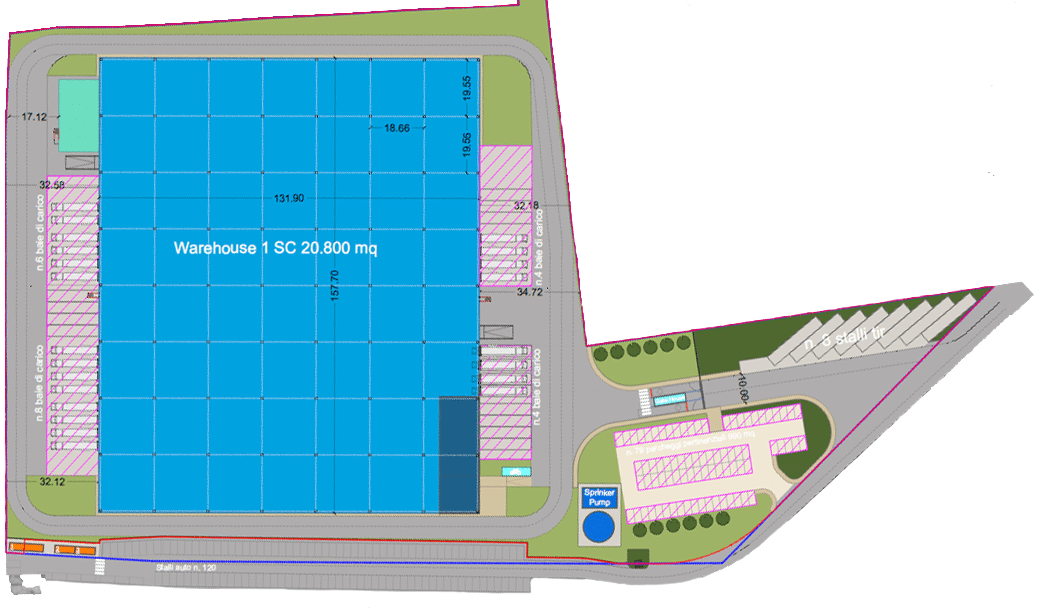 Site plan of Warehouse 1 in G-Park Anagni.