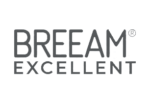 Black writing reading 'Breeam Excellent' with no background