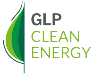 GLP Clean Energy logo depicting half a green leaf and text.